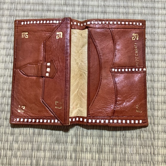 Vintage Hand Tooled Leather Stitched Tan Wallet Card Holder - Picture 3 of 9